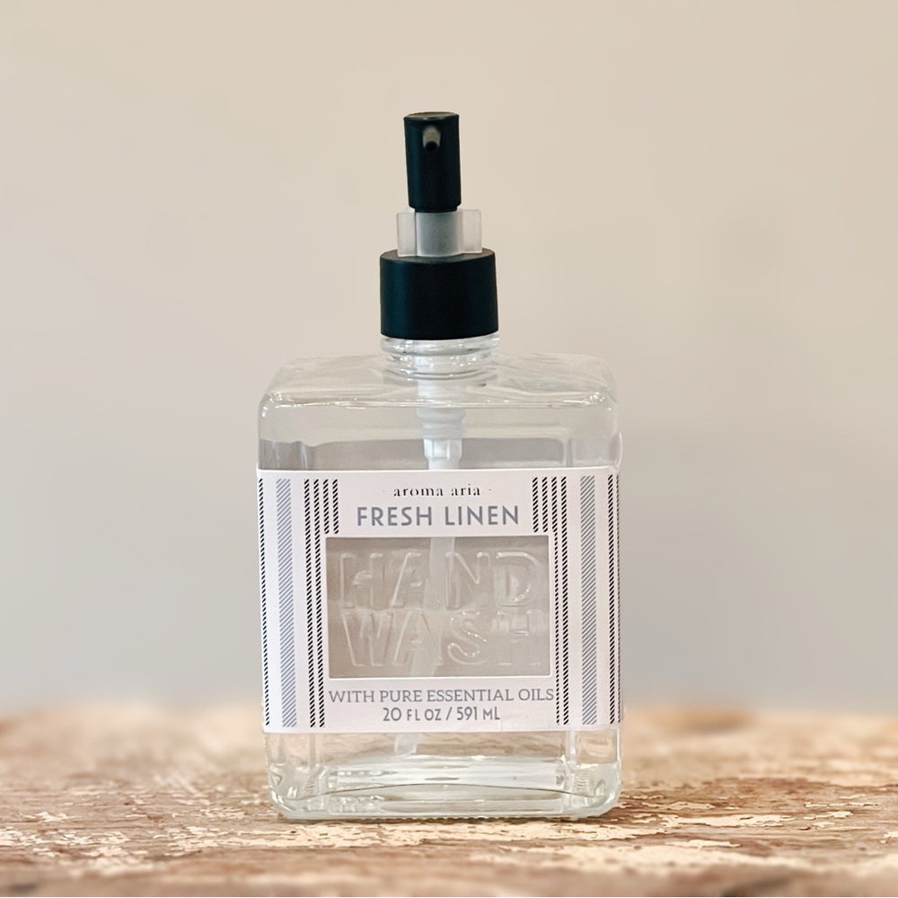 NEW Aroma Aria Fresh Linen Hand Soap Large Glass Pump Bottle 20 OZ
